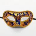 Blauwe fluwelen masker met gouden kanten afwerking voor heren feest halloween kostuum. - Saffierblauw