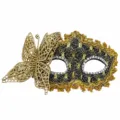 Venetian half-face masquerade mask with glitter butterfly lace design for party ball. - One Size / Dragon Black Gold
