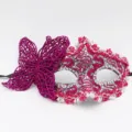 Venetian lace masquerade mask with side butterfly for party Halloween costume eye mask - One Size / Dragon Rose Red