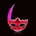 Red masquerade mask with pink feather sequin party eye mask for halloween christmas ball costume - One Size / Rose Red
