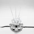 Silver lace masquerade mask with flower and light up spikes for Halloween party events - One Size / Silver