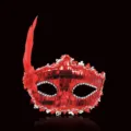 Red sequin masquerade mask with feather for party Halloween Christmas costume events. - One Size / Red