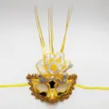 Gold Masquerade Mask with Sequins Flower Lace Trim Party Halloween Costume Accessory - One Size / Gold