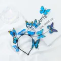 Cerchietto per capelli con farfalla blu stile foresta, accessorio fata 3D per festa e spettacolo. - Fascia Singola / Blu