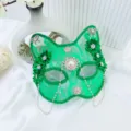 Green lace cat mask masquerade ball half face costume party cosplay animal mask women - Green Catwoman Mask