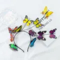 Cerchietto per capelli farfalla stile Mori 3D colorata simulazione farfalla vista - Fascia Singola / Colorato