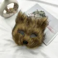 Flauschige Kunstfell Katzen Maske Plüsch Tier Halbgesicht Maske für Halloween Party Kostüm. - Katzenmaske / Braun