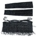 Black sequin performance set with fringe skirt and fingerless sleeves for dance party. - One Size / Top And Bottom / Black