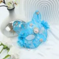 Maschera da gatto in pizzo blu mezza faccia festa in maschera costume donna cosplay - Maschera Catwoman Blu (Strass Petalo)
