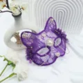 Maschera di gatto in pizzo viola per donna festa in maschera mezza faccia cosplay animale - Maschera Catwoman Viola (Strass Petalo)