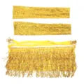 Gold sequin dance costume set with fringe hip skirt and arm sleeves for party show - One Size / Top And Bottom / Gold