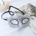 Silberne Glitzer Maske mit Strasssteinen und Krone fur Damen Venedig Party Maske - Strass Wellenmaske / Silber