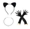 Black cat ear headband collar and long claw gloves set for Halloween cosplay party - Gloves And Bell Collar And Headband