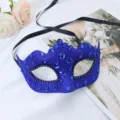 Blaue Glitzer Maske mit blauen Strasssteinen und Kronen Design für Damen Party Kostüm - Strass Wellenmaske / Blau 2