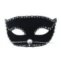 Black rhinestone cat half mask velvet masquerade ball Halloween party costume fancy prop - Cat Face Mask (3)