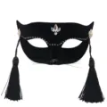 Maschera di gatto in velluto nero con strass e nappe per feste in costume di Halloween. - Maschera da Gatto (4)