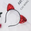 Rote Pailletten Katzenohr Haarreif glitzernd Haarschmuck fuer Party Kostuem Zubehoer! - Katzenohr / Rot