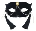 Elegante maschera gatto in velluto nero con perle e nappe per feste cosplay di Halloween. - Maschera da Gatto (5)