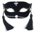 Maschera da gatto in velluto nero con strass e nappe per festa di Halloween e cosplay. - Maschera da Gatto (6)