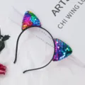 Buntes Pailletten Katzenohren Haarband für Kinder, süßes Party Haarschmuck, glänzender Haarreif. - Katzenohr / Blau Mehrfarbig
