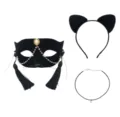Set maschera gatto in velluto nero con cerchietto orecchie e collana campanello per festa. - Maschera E Collare a Campanello E Cerchietto