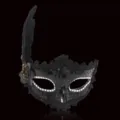 Black masquerade mask with feathers and sequins for Halloween party costume events and cosplay. - One Size / Black