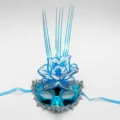 Blue masquerade mask with sequin flower and lace trim for party Halloween cosplay decor - One Size / Blue