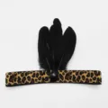 Leopardenmuster elastisches Stirnband mit schwarzen Federn und Strassstein für Partys. - Schwarz