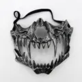 Scary skull demon half face mask with fangs for Halloween party cosplay costume props and events. - Fangs - Silver