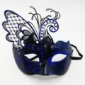 Venezianische Maske Schmetterling Metall Spitze Glitzer Karneval Party Schwarz Blau - Einheitsgröße / Eisen Schmetterling Strass Royalblau Maske