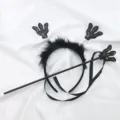 Set de diadema de plumas negras de Halloween con varita de tridente de lentejuelas a juego - Juego de Diadema y Varita (Forma de Horquilla de Lentejuelas Negras)