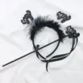 Set diadema de Halloween hecha a mano y varita mágica con gatos de lentejuelas negras - Juego de Diadema y Varita (Gato Negro de Lentejuelas Negras)