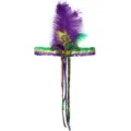 Festliches Mardi Gras Karneval Kopfband mit lila Straußenfedern und bunten Pailletten - Federn-Pailletten-Hut