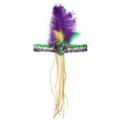 Diadema de plumas para carnaval con lentejuelas y borlas de cuentas doradas glam - Cinta para el pelo de plumas y cuentas / Estilo corazón
