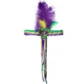 Karneval Mardi Gras Feder Stirnband mit lila grünen goldenen Pailletten und Bändern - Federn-Pailletten-Herz-Modell