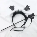 Set de Halloween con diadema de gato negro de lentejuelas y varita decorativa!! - Juego de Diadema y Varita (Gato Negro con Ojos Morados)