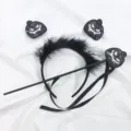 Accesorio de Halloween: diadema de plumas negras y varita de calabaza brillante - Juego de Diadema y Varita (Calabaza Clásica de Lentejuelas Negras)