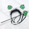 Diadema de calabaza con lentejuelas verdes y varita mágica para fiestas de Halloween - Juego de Diadema y Varita (Calabaza Jack-o'-lantern de Lentejuelas Verdes)