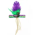 Mardi Gras Karneval Stirnband mit lila grünen Straußenfedern und goldenen Pailletten Perlen - Upgrade-Version Federstirnband - Maske Typ B