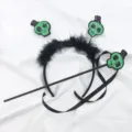 Set accesorios Halloween con diadema calavera negra con plumas y varita a juego - Juego de Diadema y Varita (Calavera de Lentejuelas Verdes con Chistera)