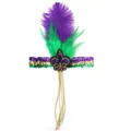 Mardi Gras Feder Stirnband mit lila Pailletten Lilie und goldenen Quasten - Upgrade-Federstirnband – Pfeil Modell B
