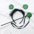 Diadema y varita de Halloween con telarañas de lentejuelas verdes y plumas negras - Juego de Diadema y Varita (Forma de Telaraña de Lentejuelas Verdes)