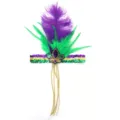 Diadema festiva de plumas de avestruz de Mardi Gras con lentejuelas moradas verdes y cuentas doradas - Diadema de plumas mejorada – Flecha modelo C