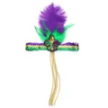 Diadema de plumas de carnaval Mardi Gras con lentejuelas y borlas doradas - Diadema de plumas mejorada – Flecha modelo A