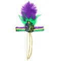 Diadema de plumas de carnaval de Mardi Gras con lentejuelas moradas verdes y cuentas doradas - Diadema de plumas mejorada – Flecha modelo D