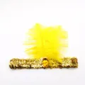 Goldene Pailletten Feder Stirnband mit gelben Straußenfedern und Strass für Party. - Gold