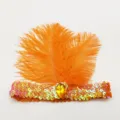 Orangfarbenes Straußenfeder Pailletten Stirnband für Party und Festival Auftritt. - Orange