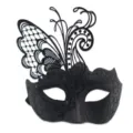 Elegante schwarze Maskenball Maske mit filigranem Schmetterlingsdesign und Glitzerdetails. - Einheitsgröße / Schwarz Eisen Hohl Schmetterling Flügel Maske (5)