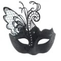 Schwarze venezianische Maske Schmetterling Strass Metall Party Maske für Damen und Herren - Einheitsgröße / Schwarz Legierung Schmetterling Strass Halbmaske (6)