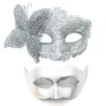 Dettaglio della maschera argento con raffinato design di farfalla in pizzo e finitura metallica. - Set maschere in PVC composito - Argento